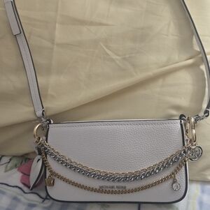 Michael Kors White Pebbled Leather Crossbody with Mixed Metal Chains
